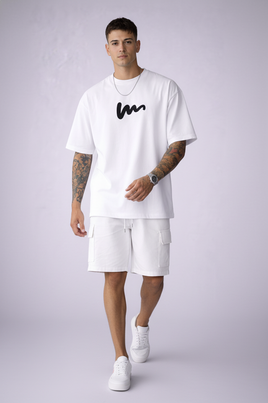 White Abstract Scribble Oversized Tee