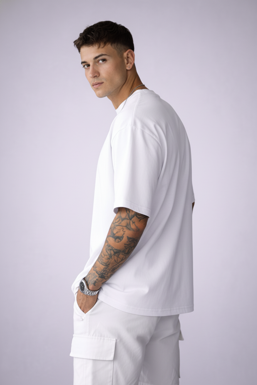 White Abstract Scribble Oversized Tee