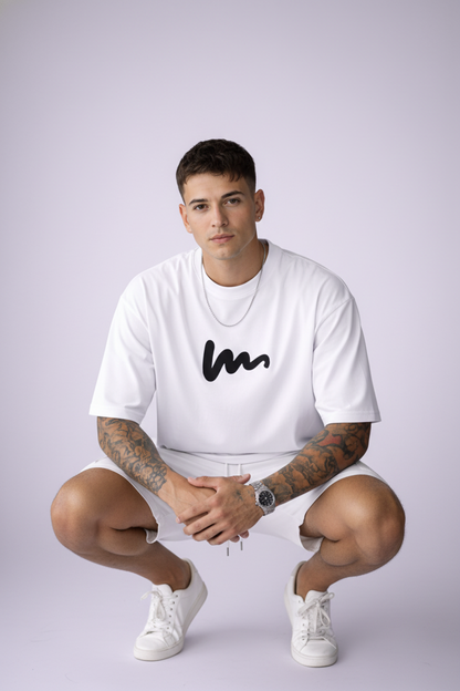 White Abstract Scribble Oversized Tee