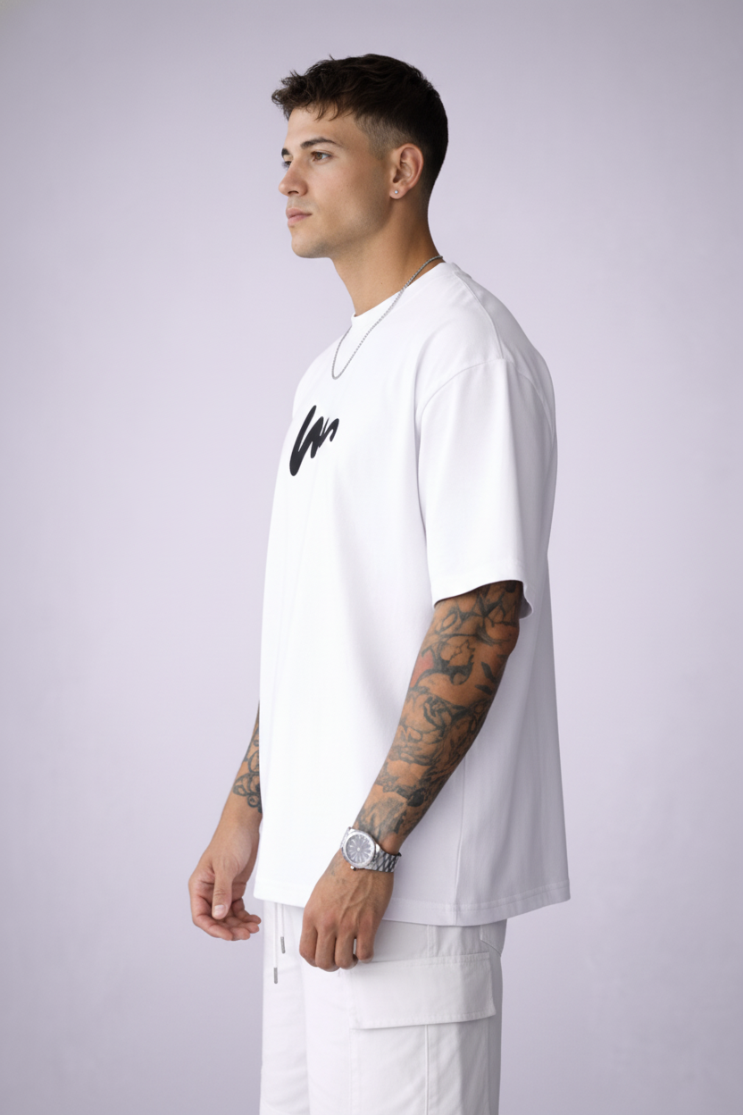 White Abstract Scribble Oversized Tee