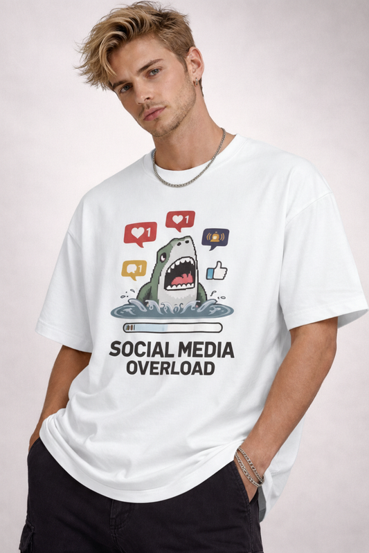 "Social Media Overload" White Oversized Tee