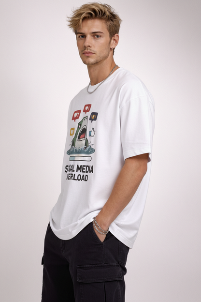 "Social Media Overload" White Oversized Tee