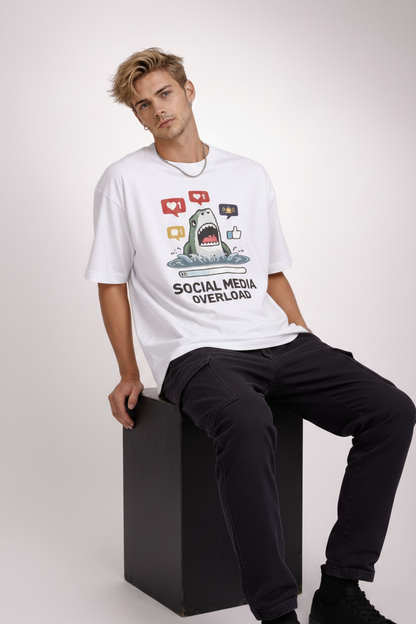 "Social Media Overload" White Oversized Tee