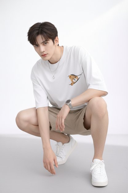 White "Peek-a-Bear" Oversized Tee