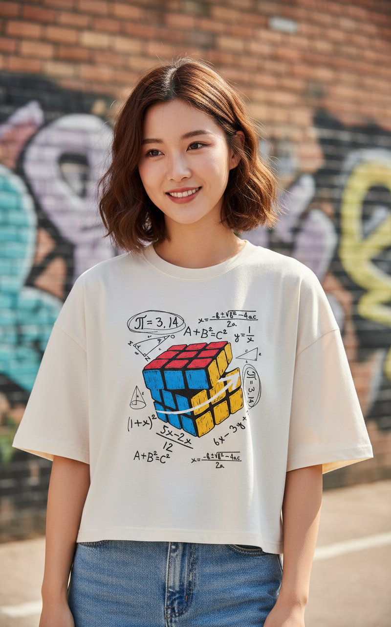 Rubik’s Math Equation Women's Crop T-Shirt - Cream/Off-White