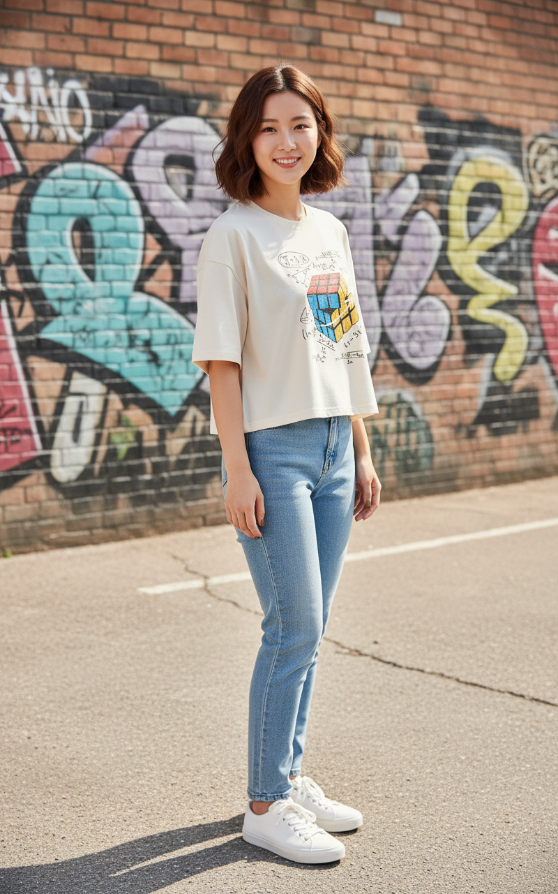 Rubik’s Math Equation Women's Crop T-Shirt - Cream/Off-White