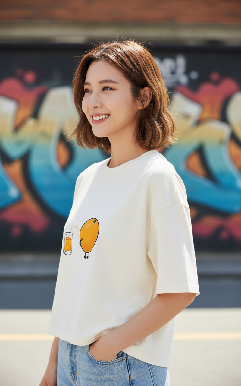 White Women's Oversized Fit Crew-Neck T-Shirt