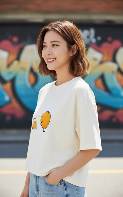 White Women's Oversized Fit Crew-Neck T-Shirt