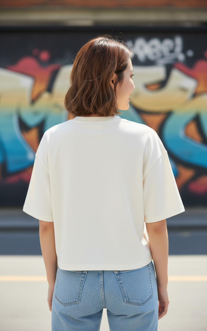 White Women's Oversized Fit Crew-Neck T-Shirt