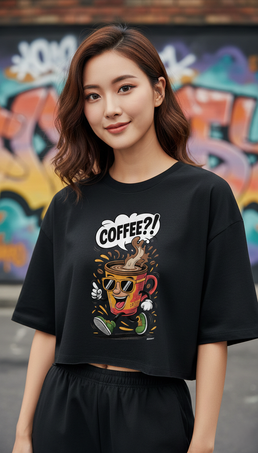 "Coffee?!" Comic Graphic Oversized T-Shirt