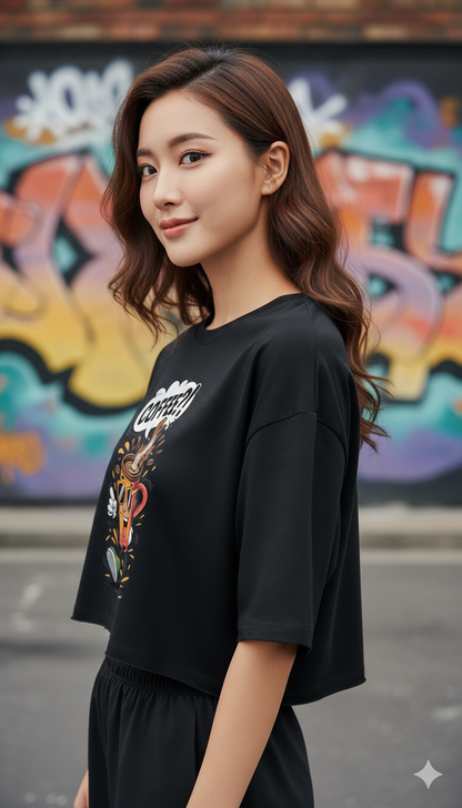 "Coffee?!" Comic Graphic Oversized T-Shirt