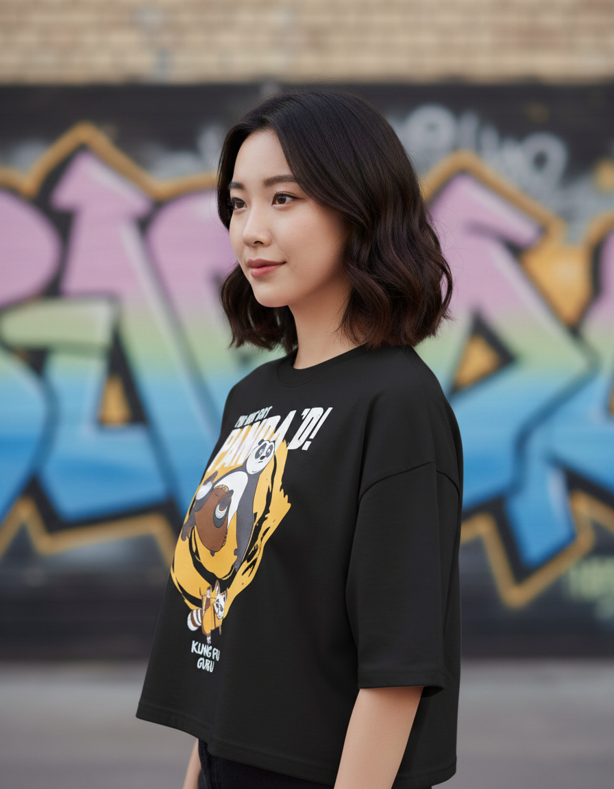 Oversized "Kung Fu Guru" Graphic T-Shirt