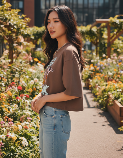 "Let's Rock" Graphic Oversized T-Shirt - Coffee Brown Heavyweight Streetwear
