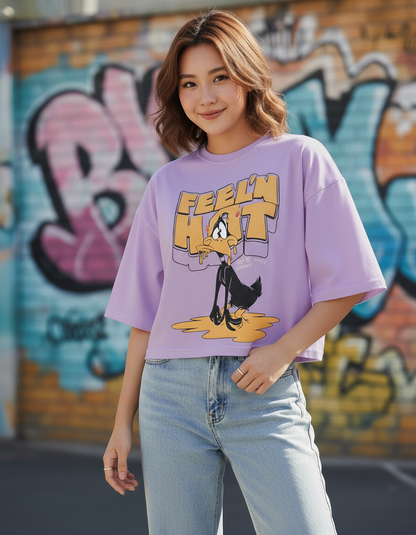 "Feelin' Hot" Graphic Oversized T-Shirt - Lavender Heavyweight Streetwear