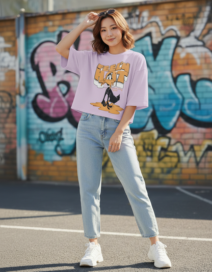 "Feelin' Hot" Graphic Oversized T-Shirt - Lavender Heavyweight Streetwear