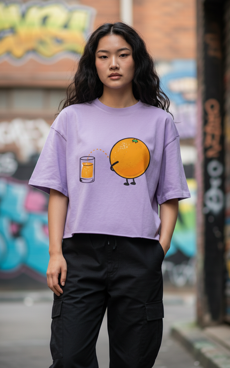 "Juice Up" Minimalist Graphic Oversized T-Shirt - Lavender Heavyweight Streetwear