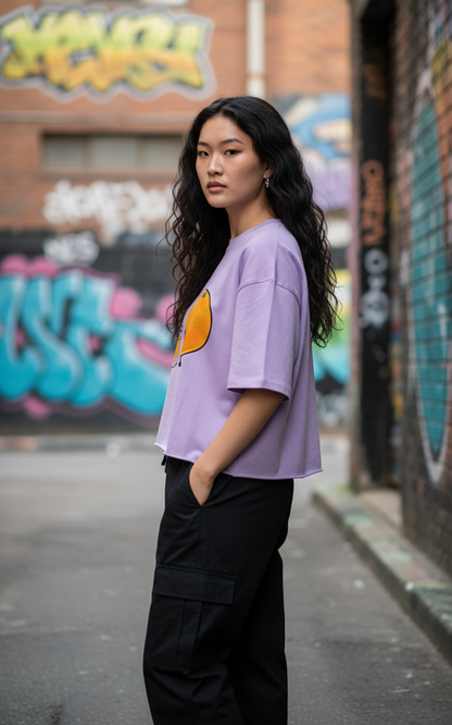 "Juice Up" Minimalist Graphic Oversized T-Shirt - Lavender Heavyweight Streetwear