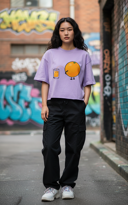 "Juice Up" Minimalist Graphic Oversized T-Shirt - Lavender Heavyweight Streetwear