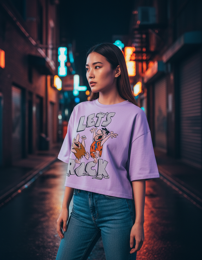 "Let's Rock" Graphic Oversized T-Shirt - Lavender Heavyweight Streetwear Tee