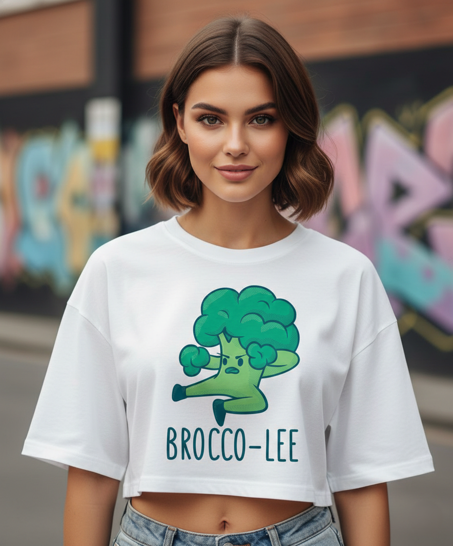 "Brocco-Lee" Pun Graphic Oversized T-Shirt - White Heavyweight Streetwear
