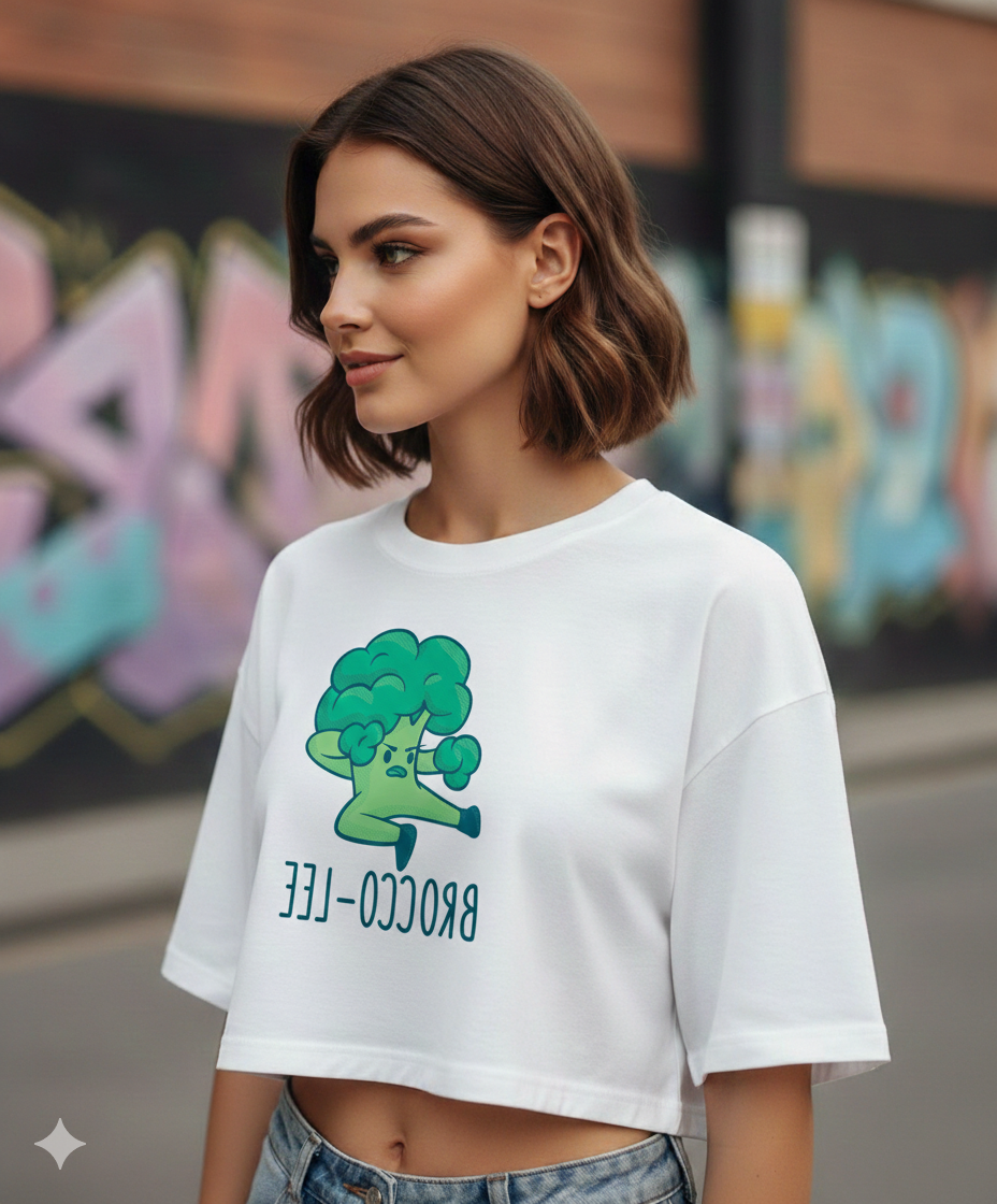 "Brocco-Lee" Pun Graphic Oversized T-Shirt - White Heavyweight Streetwear