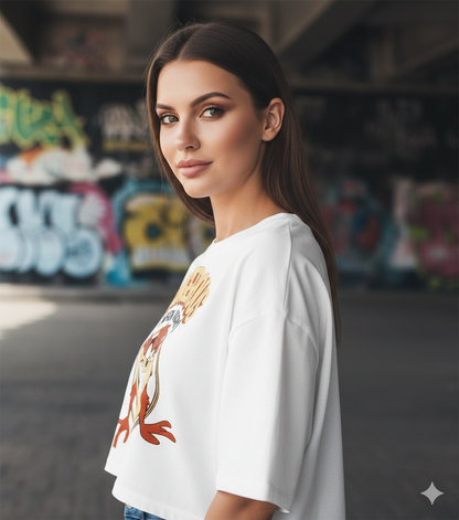 "Dangerous When Hungry" Cartoon Graphic Oversized T-Shirt - White Heavyweight Streetwear