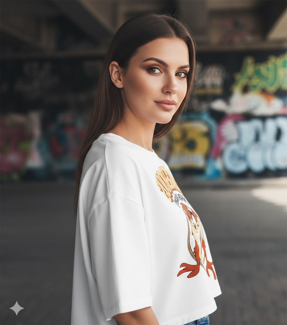 "Dangerous When Hungry" Cartoon Graphic Oversized T-Shirt - White Heavyweight Streetwear