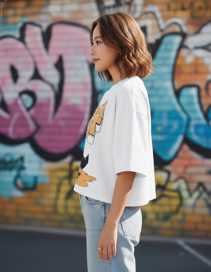 "Feelin' Hot" Graphic Oversized T-Shirt - White Heavyweight Retro Streetwear Tee