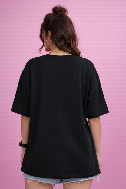 BEFALTU Pink Butterfly Aesthetic Oversized Black T-Shirt for Women