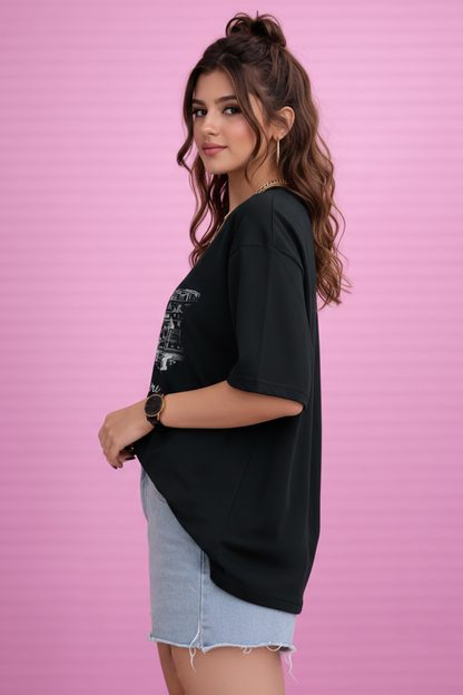 BEFALTU “Paris Cityscape” Oversized Black T-Shirt for Women