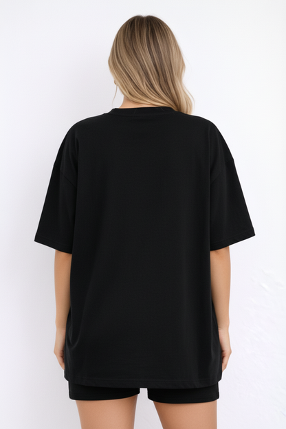 BEFALTU “Nice to Meet You” Teddy Oversized Black T-Shirt for Women