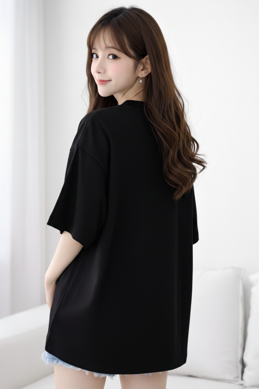 BEFALTU Women Oversized BLACK T-Shirt – “Believe in Yourself” Cute Teddy Graphic Print