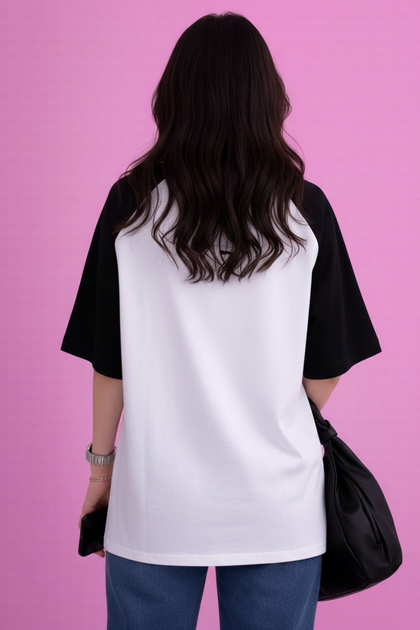 BEFALTU “Panda” Cute Minimal Graphic Raglan Oversized T-Shirt for Women