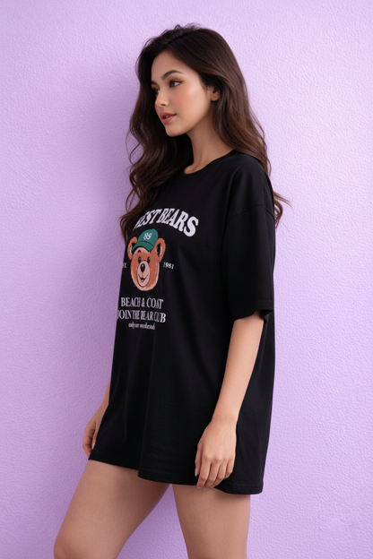 BEFALTU “West Bears Club” Oversized Black T-Shirt for Women