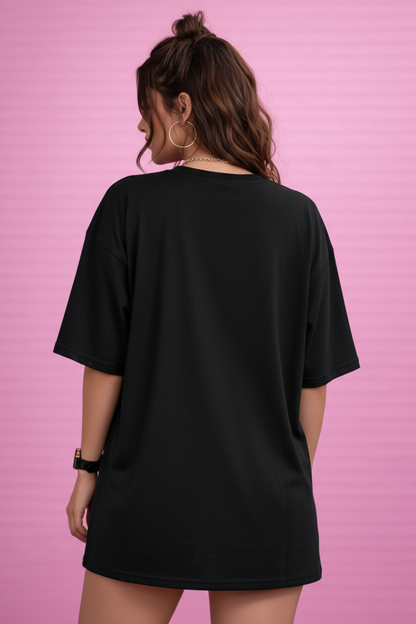 BEFALTU “Created With Purpose” Butterfly Graphic Oversized Black T-Shirt for Women