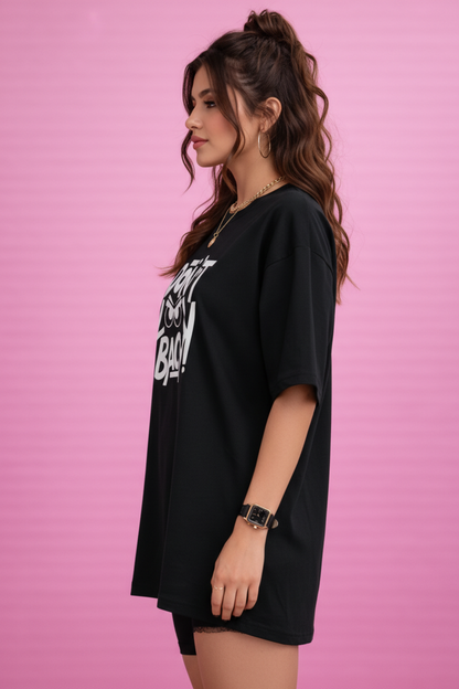 BEFALTU “DON’T LOOK BACK” Graphic Oversized Black T-Shirt for Women