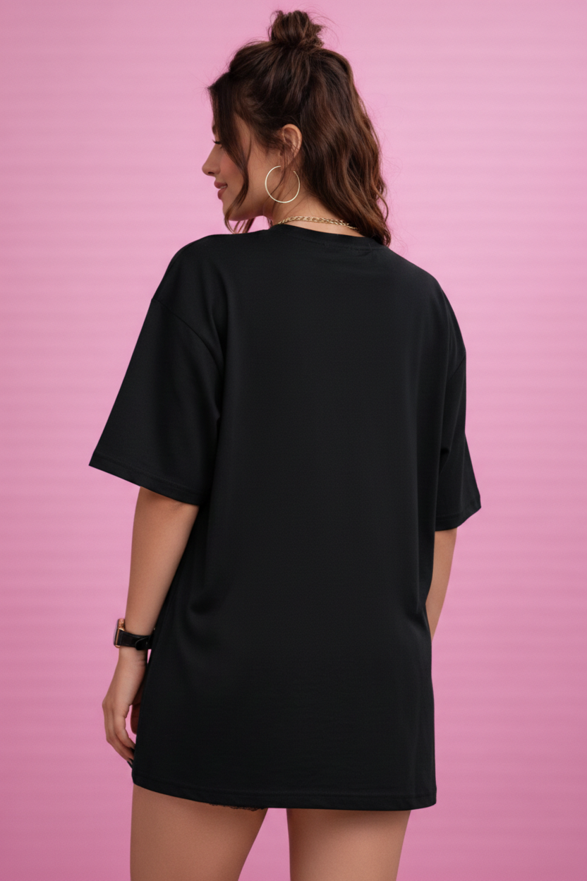 BEFALTU “DON’T LOOK BACK” Graphic Oversized Black T-Shirt for Women