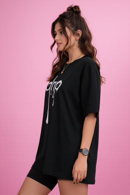 BEFALTU “DRIP” Minimal Street Style Oversized Black T-Shirt for Women  🔥