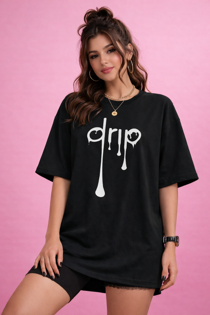 BEFALTU “DRIP” Minimal Street Style Oversized Black T-Shirt for Women  🔥
