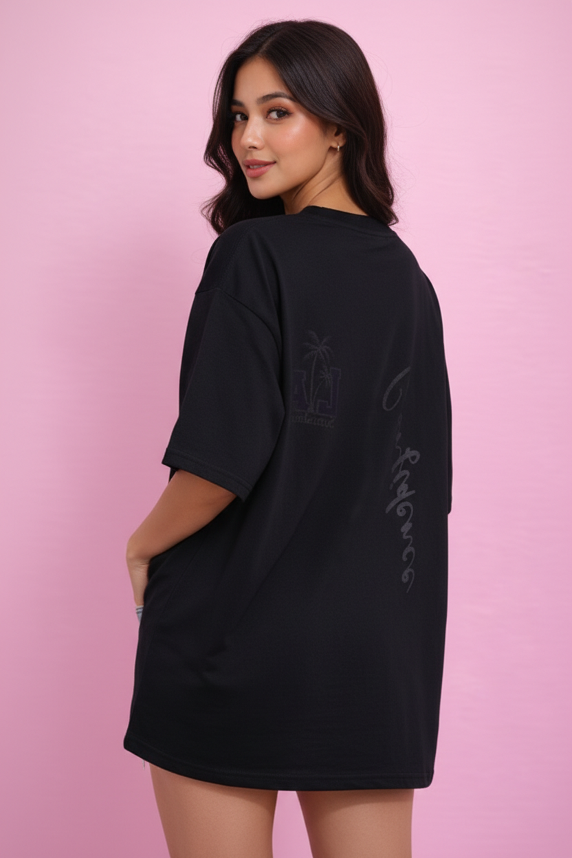 BEFALTU “LA Sunshine Confidence” Oversized Black T-Shirt for Women
