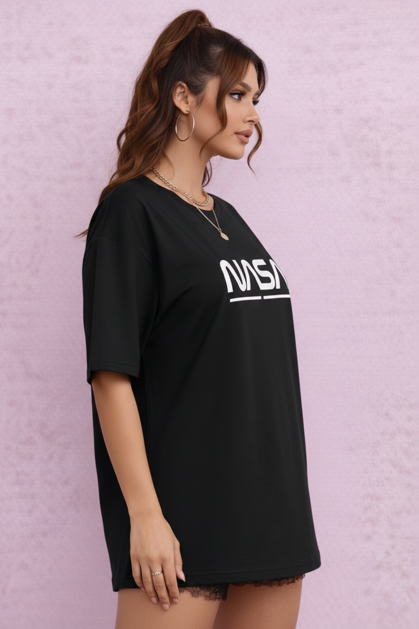 BEFALTU “Space Minimal” Oversized Black T-Shirt for Women