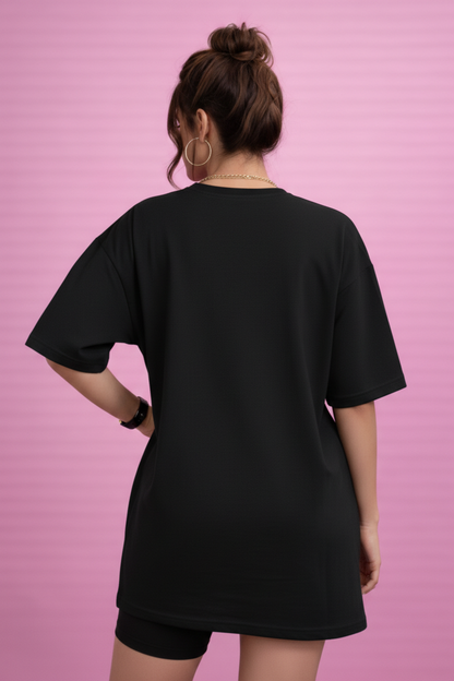 BEFALTU “Rock the World” Oversized Black T-Shirt for Women