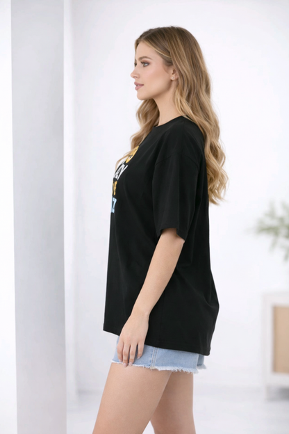 BEFALTU “Too Lazy to Be Lazy” Funny Graphic Oversized Black T-Shirt for Women