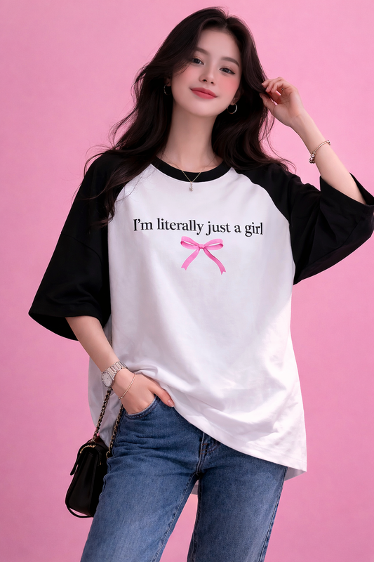 BEFALTU “I’m Literally Just a Girl” Aesthetic Oversized Raglan T-Shirt for Women