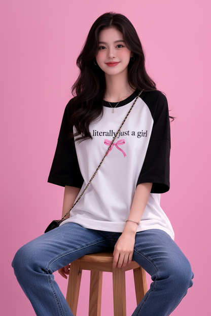 BEFALTU “I’m Literally Just a Girl” Aesthetic Oversized Raglan T-Shirt for Women