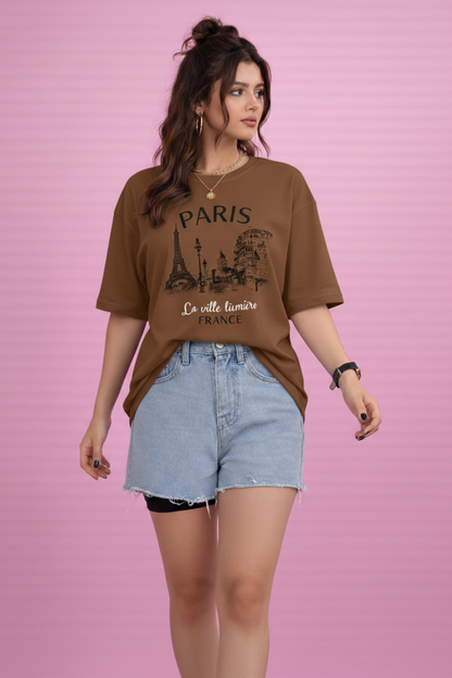 BEFALTU “Paris Cityscape” Oversized BROWNT-Shirt for Women