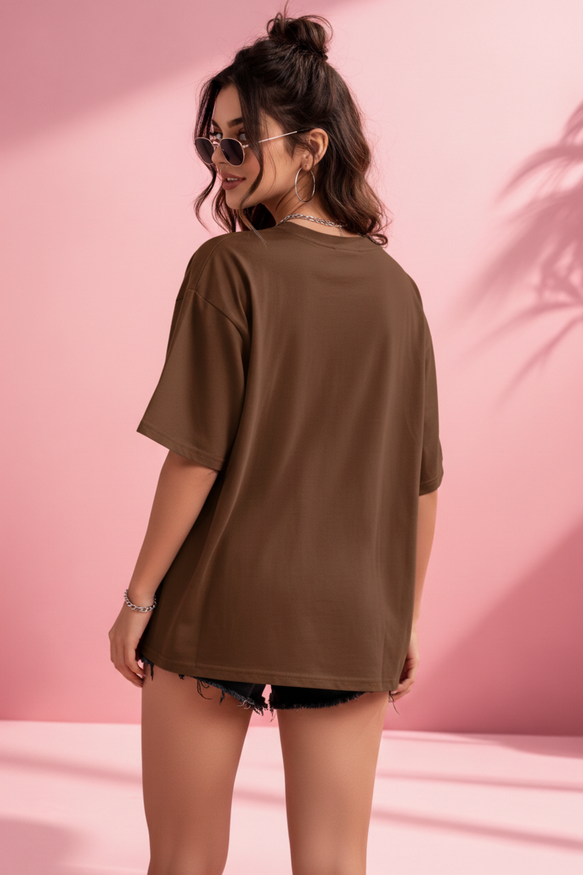 BEFALTU “Pattern Text” Oversized Brown T-Shirt for Women