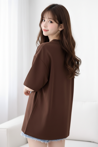 BEFALTU “WOW Cat Pocket” Oversized BROWN T-Shirt for Women