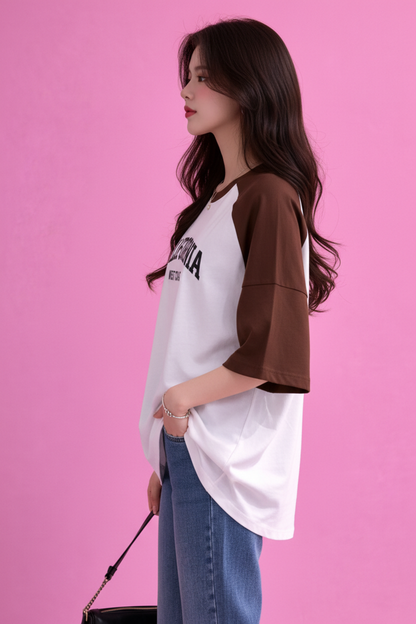 BEFALTU “California West Coast” Typography Raglan Oversized T-Shirt for Women