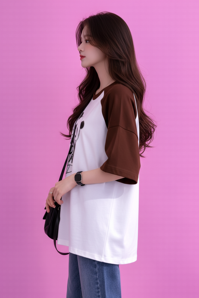 BEFALTU “Panda” Cute Minimal Graphic Raglan Oversized T-Shirt for Women